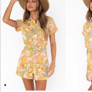 Show Me Your Mumu Cannon Romper in groovy blooms denim